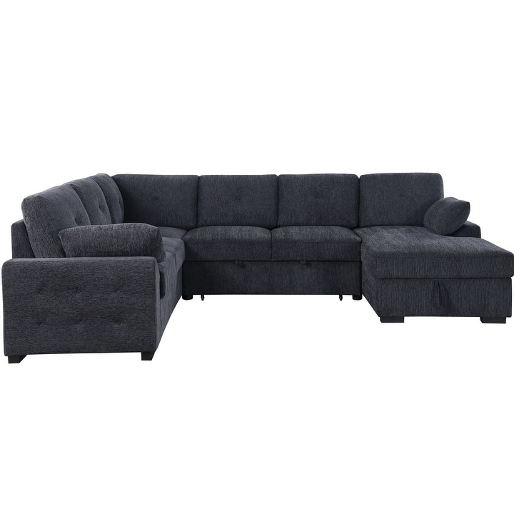 Convertible Pull-out Sectional Sofa Loveseat Sleeper with Storage and Pillows