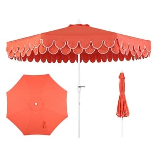 9ft Fringe Patio Umbrella Auto-Tilt, Crank, by JONATHAN Y