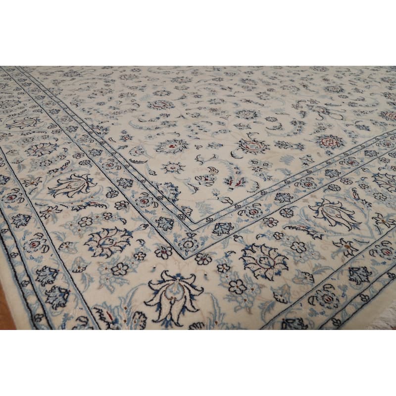 Wool & Silk Vegetable Dye Floral Nain Persian Area Rug Handmade Carpet - 8'2"x 10'9"