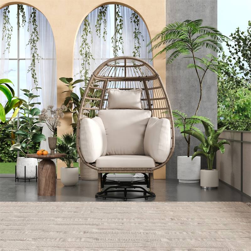 Outdoor Swivel Chair w/ Cushions,Rattan Egg Chair w/ Rocking Function