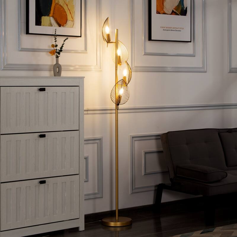 67.3" Tall Corner Tree Floor Lamp with 4-Light and Metal Base - Gold