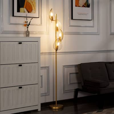 67.3" Tall Corner Tree Floor Lamp with 4-Light and Metal Base