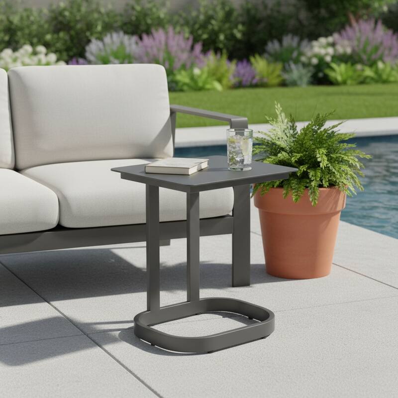 22" Black Aluminum Outdoor Side Table - Black