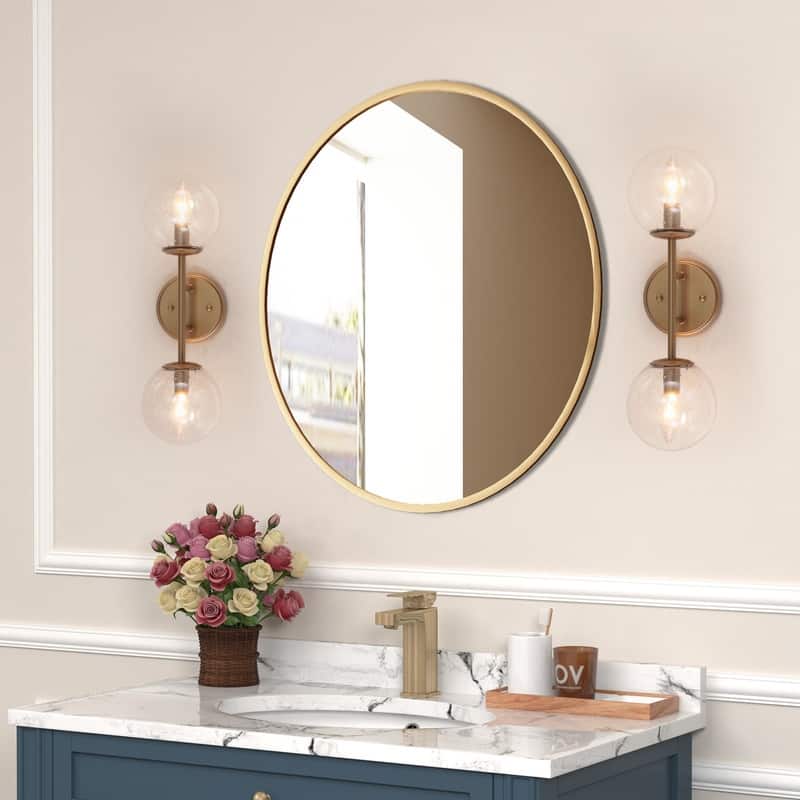 Koiny Modern 2-light Globe Wall Sconces Rose Gold Seeded Glass Bathroom Vanity Lights - L18" x W7" x H5.5"