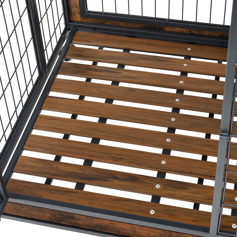 Roomfitters Dog Cage with Storage Rack, Two Doors, Rustic Brown