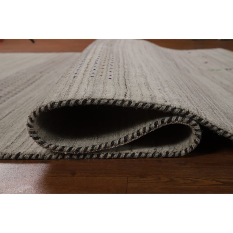 Hand Knotted Oriental 100% Wool Carpet Tribal Animal Pictorial Beige & Ivories Gabbeh Area Rug - 8' 10'' X 6' 1''