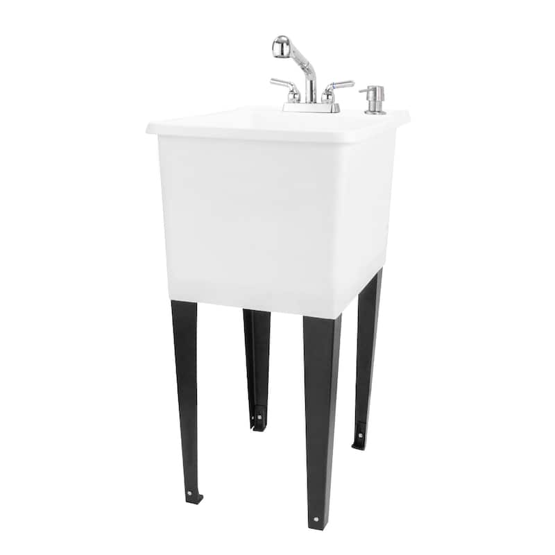 TEHILA White 16-Gallon Space Saver Utility Sink Laundry Tub with Pull-Out Faucet - Chrome