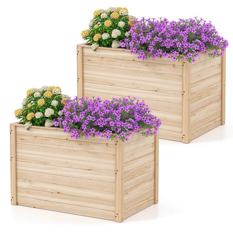 Costway 1/2 PCS Elevated Planter Box with Open-Ended Base for - Natural - 2 PCS
