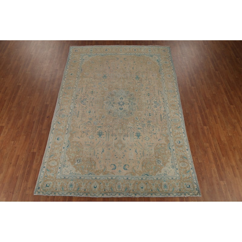 Distressed Tabriz Persian Vintage Area Rug Handmade Wool Carpet - 7'10"x 11'9"