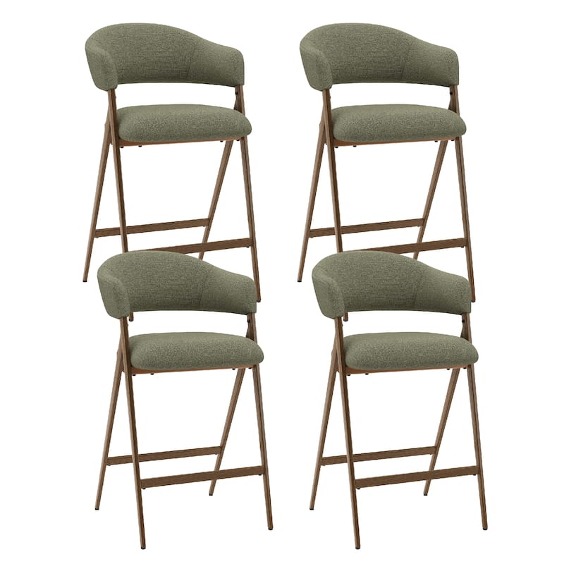 Ergonomic Counter Height Bar Stools with Curved Backrest & Breathable Fabric - Set of 4 - Green