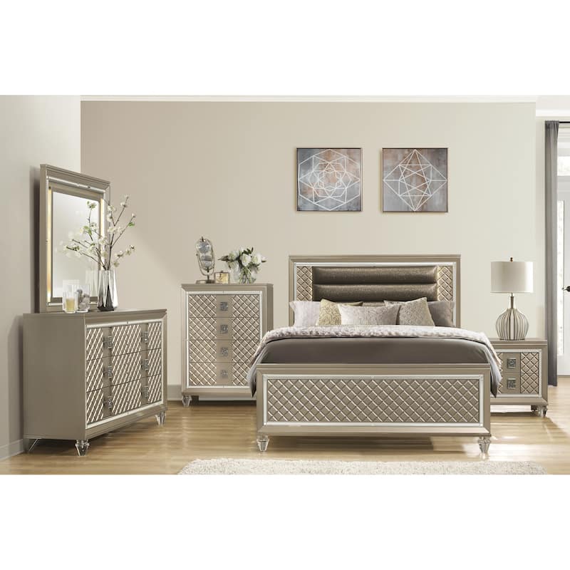 1pc Nightstand of 2 Drawers Acrylic Feet Bedside Table