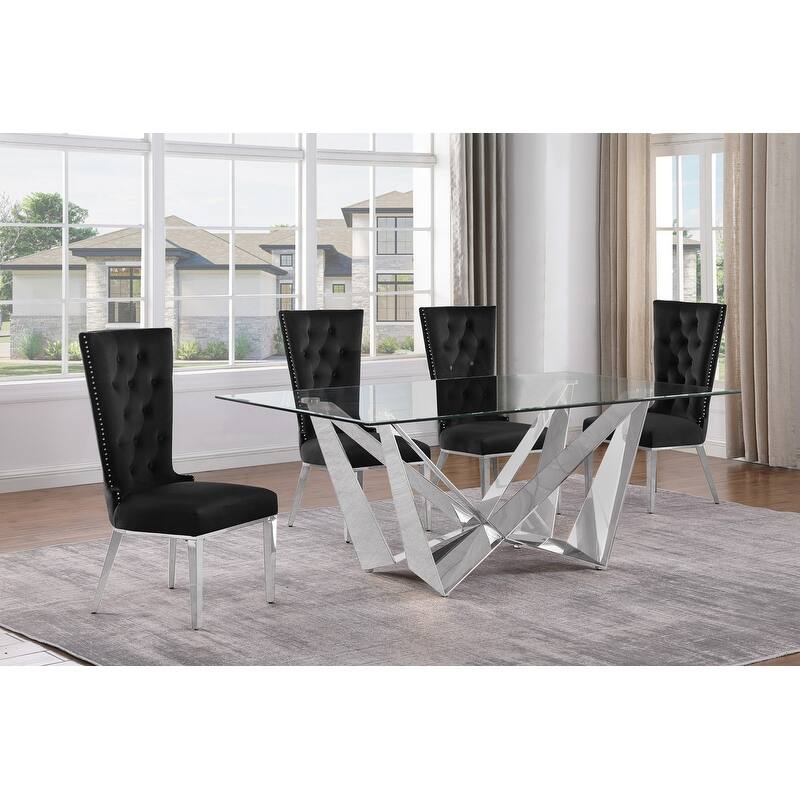 Best Quality Furniture D400/1-SC330-7 Dining Set with 78" 12mm Glass with Bevel - 5-Piece - Black / Silver