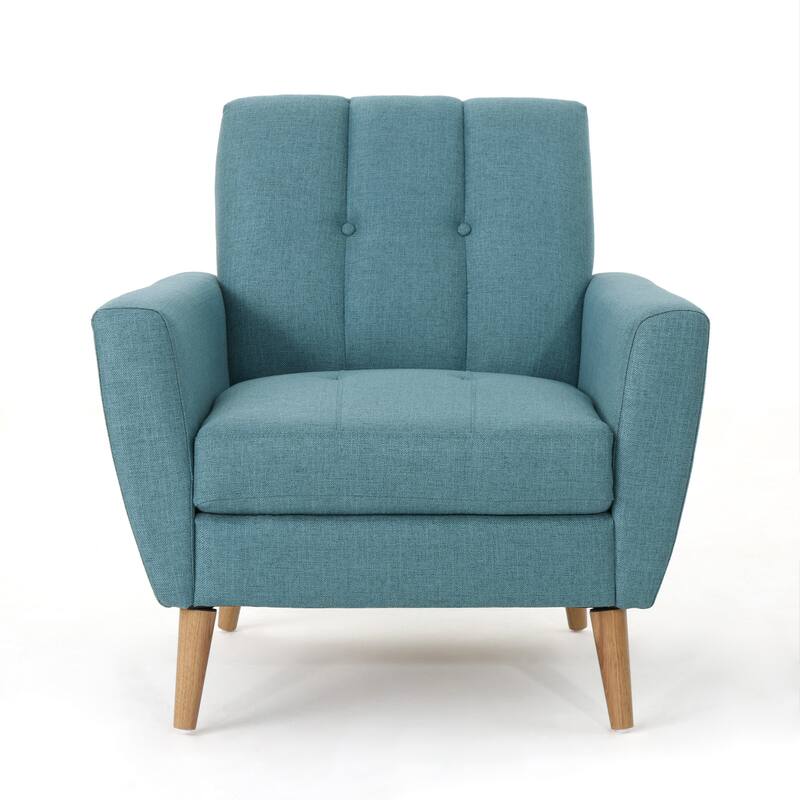 Roomfitters Mid-Century Fabric Club Chair with Channel Stitching, Cushioned Seat and Wooden Legs for Living Room Comfort