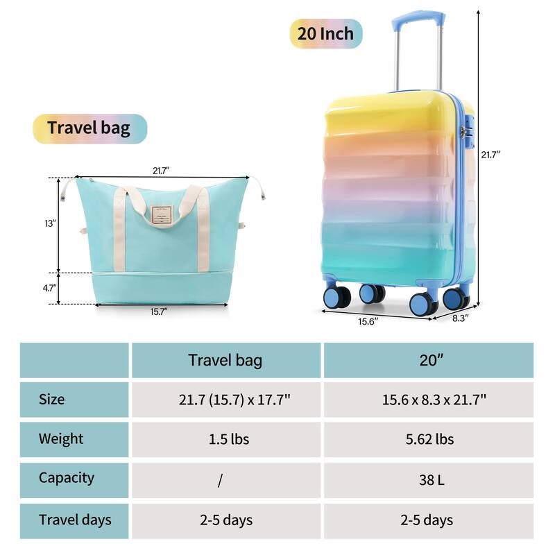 Lightweight Luggage Hard Shell Luggage 2-Piece Set with Cup Holder and Spinner Wheels, for Boarding Travel