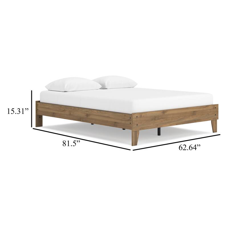 Deana Queen Platform Bed, Honey Brown Wood, Low Profile Tapered Legs