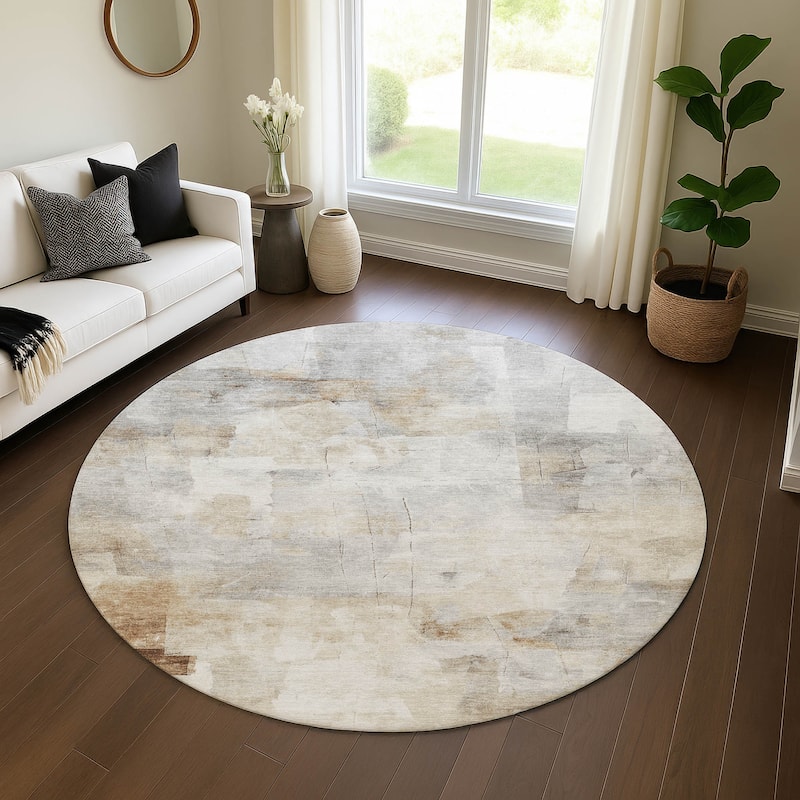 Premium Washable Super Soft Modern Glam Mayfield Rug - Linen - 8' x 8'
