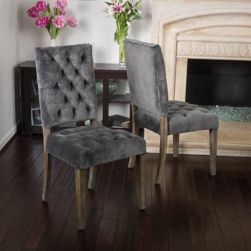 39" Modern Set of 2 Dining Chairs with Button-Tufted Backrest Seat, Solid Wood Legs for Dining Room Living Room and Bedroom - Charcoal