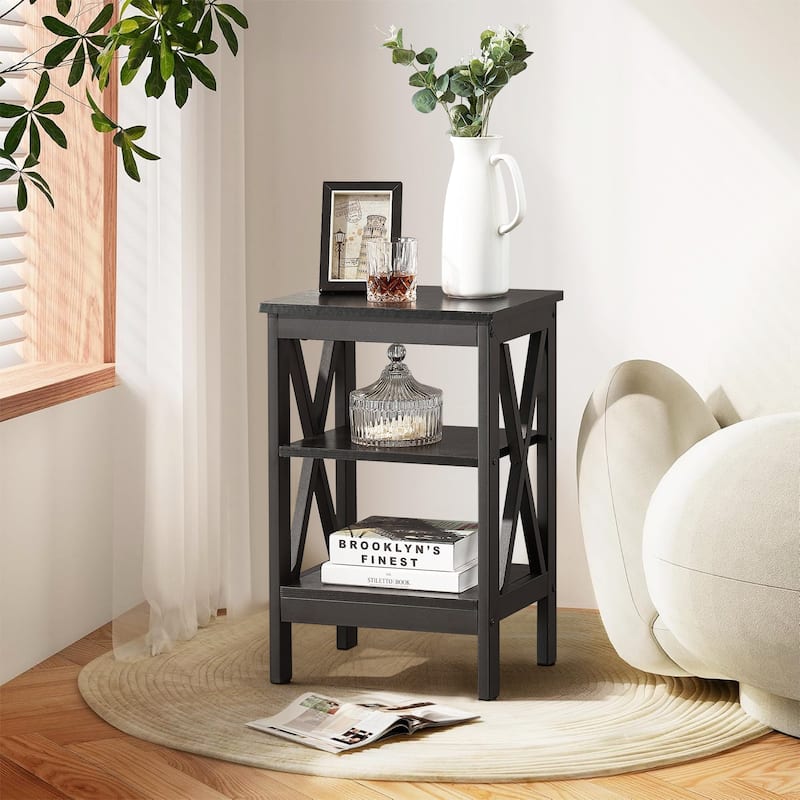 VECELO Modern Side Tables with 3-tier Storage Shelves X-Shaped Nightstand Set of 2 for Living Room and Bedroom