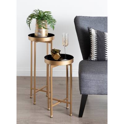 Kate and Laurel Celia Round Metal Foldable Tray Table Set