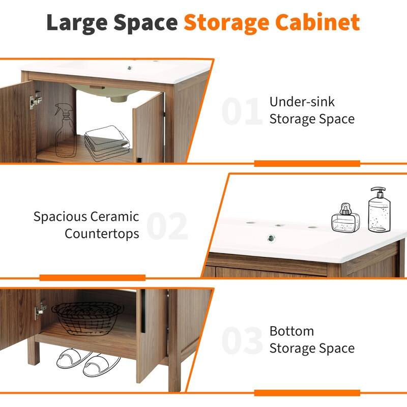 30" Wood Color Bathroom Vanity with Single Sink,Solid Wood Frame