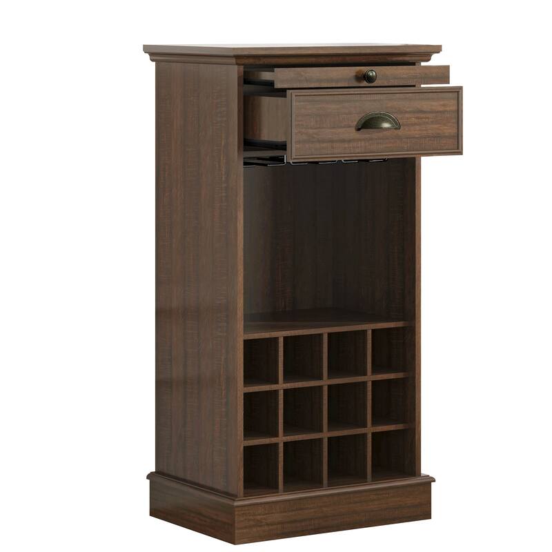 Wine Cabinet with Metal Glass Holder and Wood Lattice Rack - 22" in Width