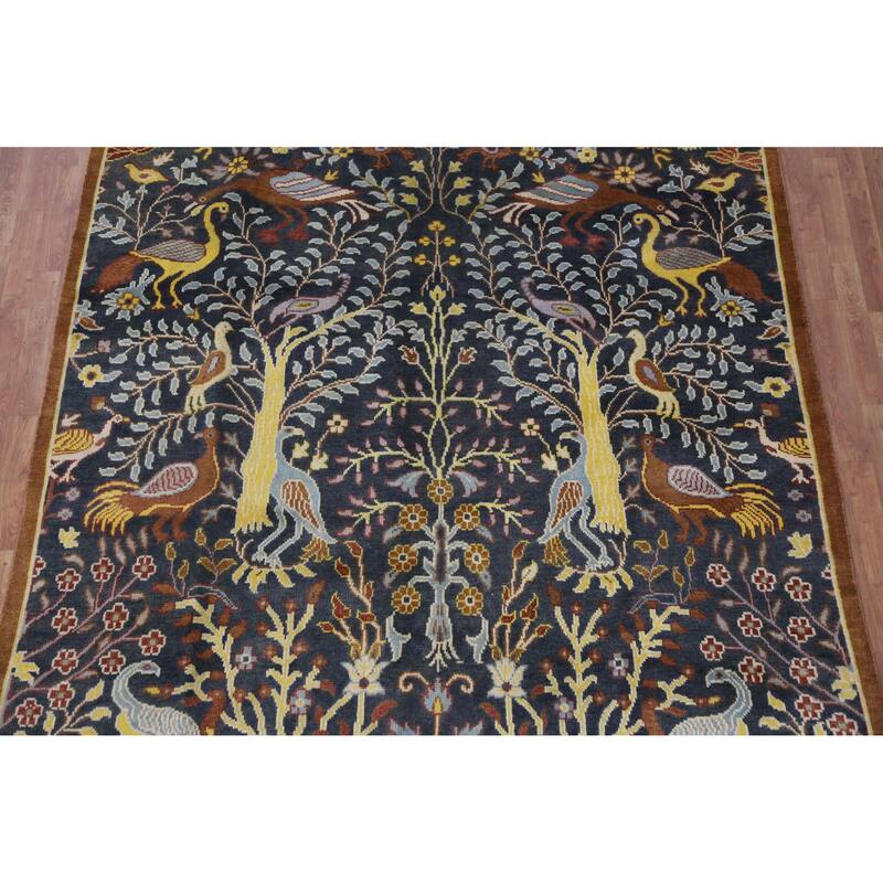 Hand Knotted Oriental 100% Wool Carpet Traditional All-Over Navy Blue & Blues Ziegler Area Rug - 9' 10'' X 7' 9''