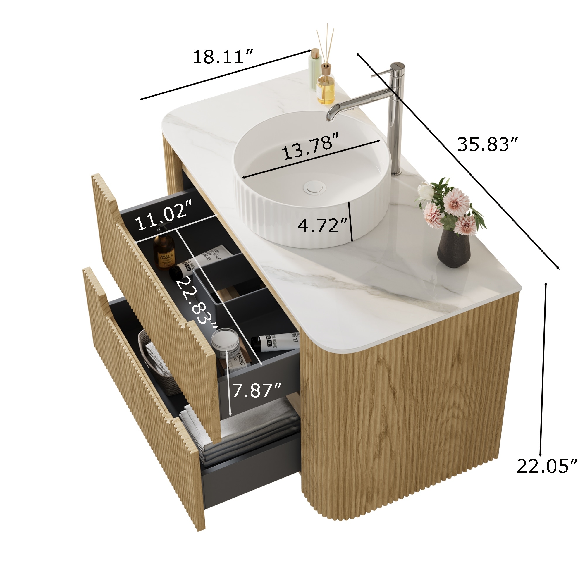 36 Floating Bathroom Vanities with Single Sink,Natural Wood Texture
