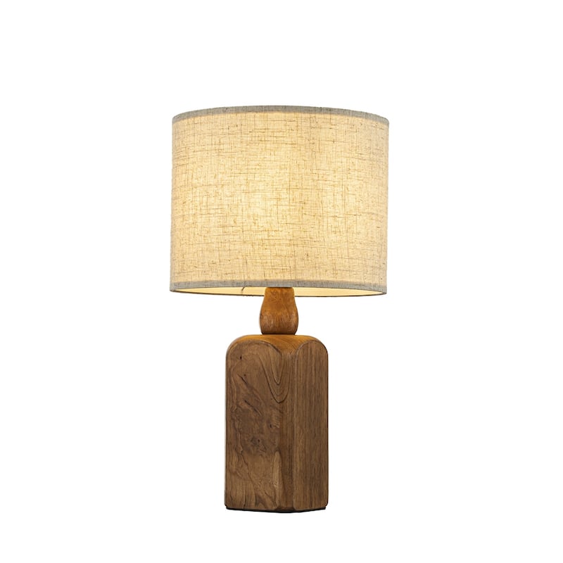 18''/22''Farmhouse Traditional Natural Solid Wood Table Lamp with Beige Fabri Drum Shade for Bedroom Living Room