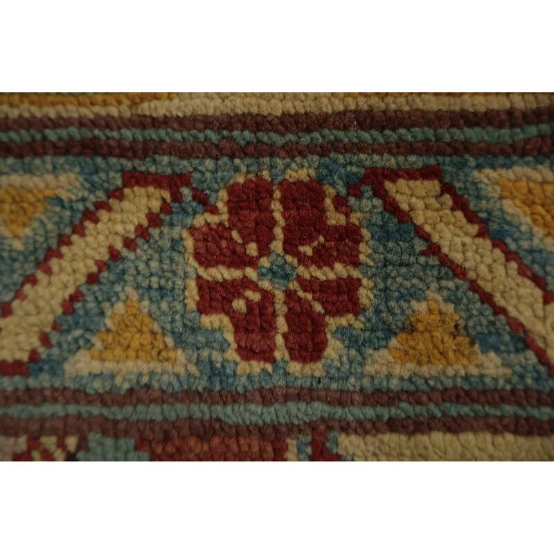 Hand Knotted Oriental 100% Wool Carpet Traditional Geometric Navy Blue & Blues Kazak Area Rug - 11' 11'' X 8' 11''