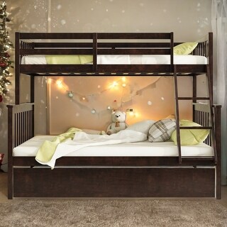 Twin over Full Wood Bunk Bed Convertible Beds with Twin Size Pull-Out Trundle