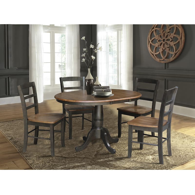 36" Round Top Pedestal Ext Table with 12" Leaf and 4 Madrid Chairs