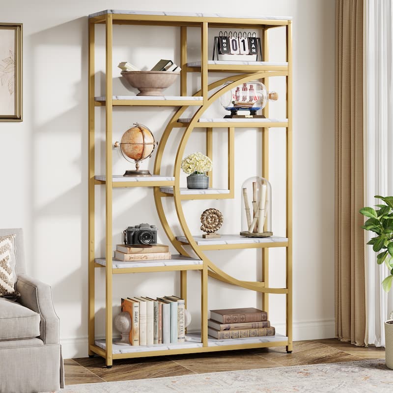Bookshelf Industrial 5 Tier Etagere Bookcase, Freestanding Tall Bookshelves - 1 Pack - Gold
