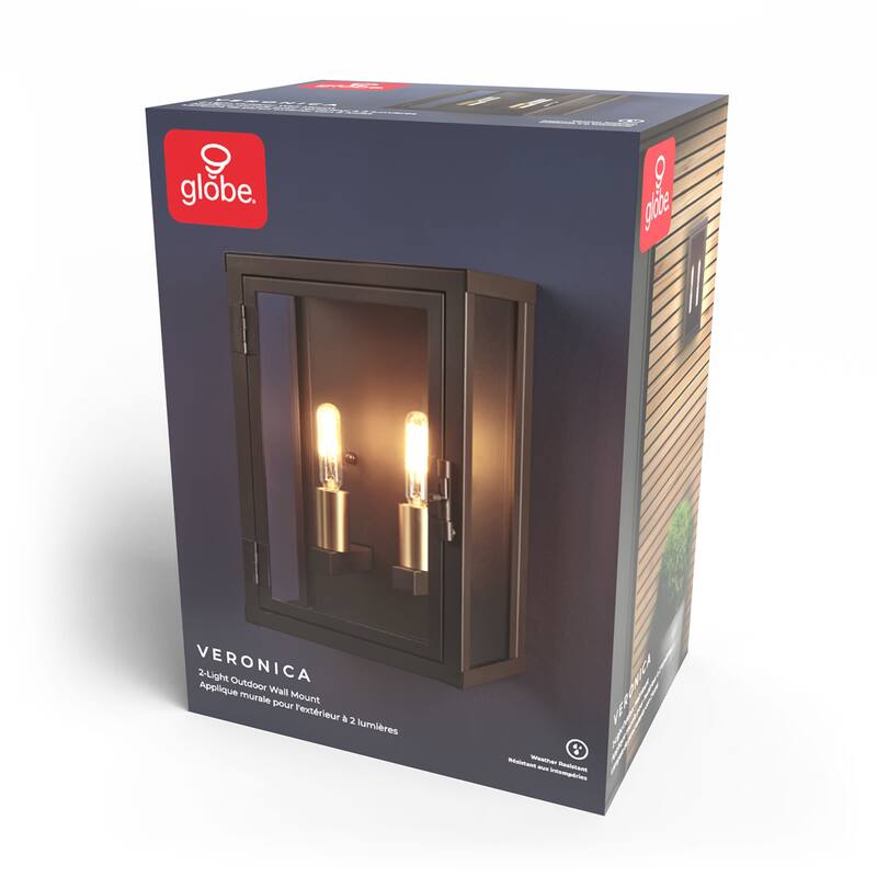 Globe Electric 91009563 2 Light 12" Tall Outdoor Wall Sconce with