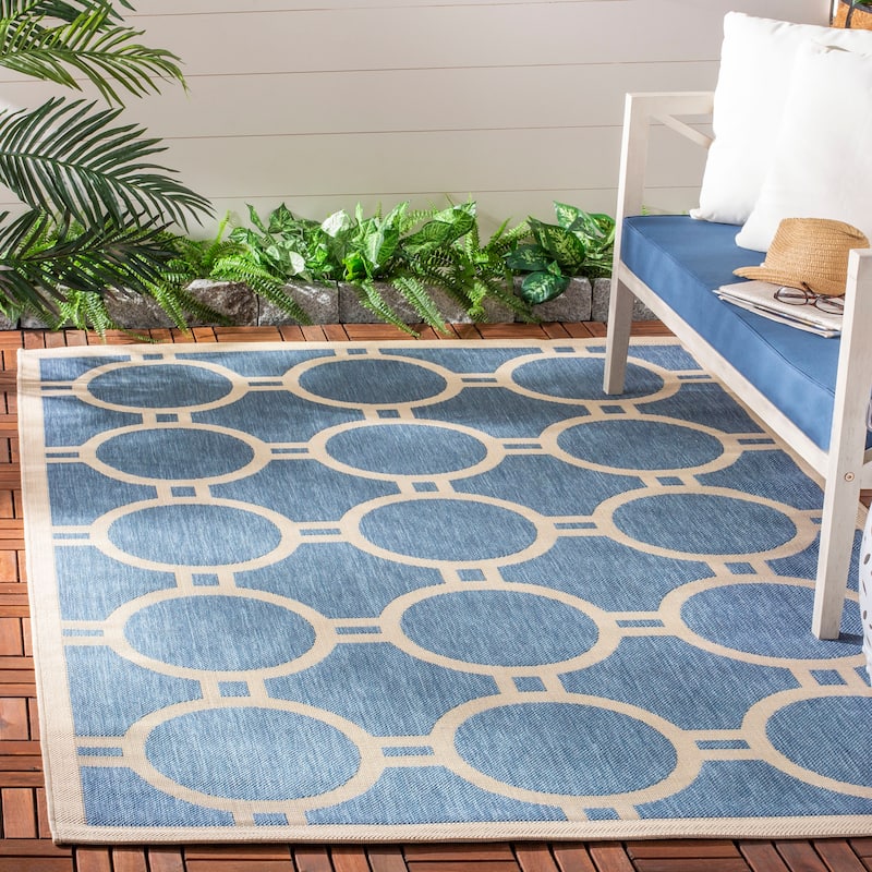 SAFAVIEH Courtyard Nira Indoor/ Outdoor Waterproof Patio Backyard Rug - 4' x 5'7" - Blue/Beige