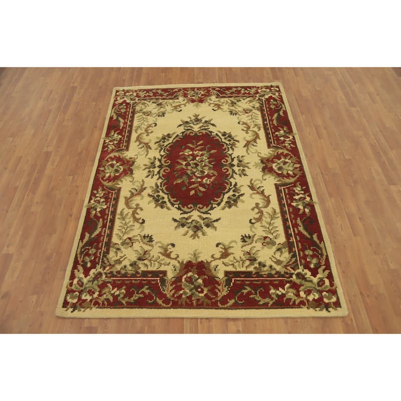 Victorian Style Floral Indian Area Rug 6x8 - 7' 10'' X 5' 9''