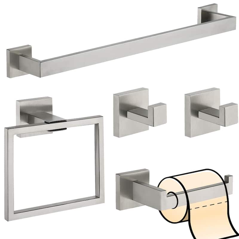5-Piece Bathroom Hardware Set Wall Mounted Towel Bar Set - Brushed Nickel