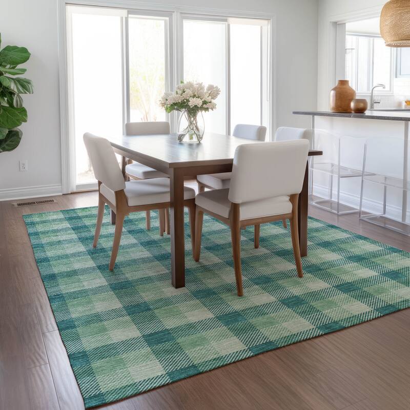 Machine Washable Indoor/ Outdoor Plaid Chantille Rug
