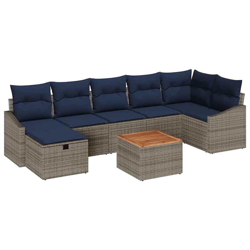 vidaXL 8 Garden Sofa Set with Cushions Black/Grey Poly Rattan - 113.6 x 48.6 x 27.2