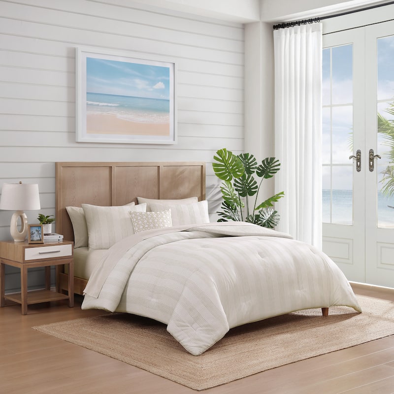 Tommy Bahama Weekend Stripe Beige Reversible Comforter Set