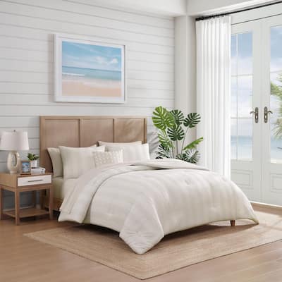 Tommy Bahama Weekend Stripe Beige Reversible Comforter Set