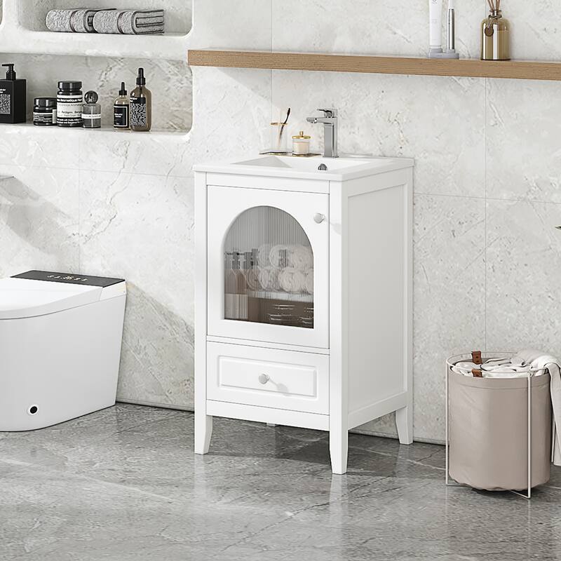 20 inch MDF Bathroom Vanity with Sink, Bathroom Cabinet with Soft Closing Glass Door