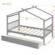 preview thumbnail 58 of 72, Creativity House Bed Twin Size Frame with 2 Wood Drawers for Boys Girls, Wood Platform Bed with Roof No Box Spring Needed