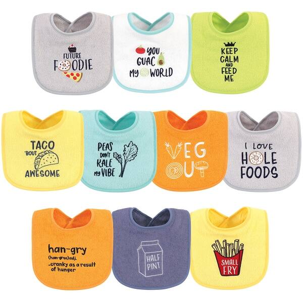 slide 1 of 1, Hudson Baby Infant Boy Cotton Terry Drooler Bibs with Fiber Filling 10pk, Food Neutral, One Size - Food Neutral - One Size One Size - Food Neutral