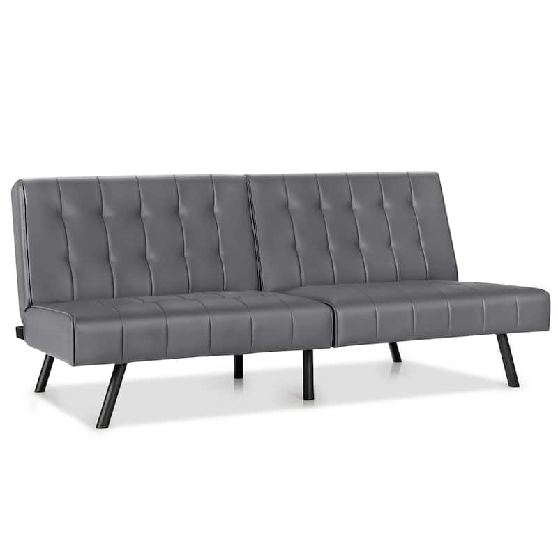 Costway Futon Sofa Bed PU Leather Convertible Folding Couch Sleeper - 70'' x 33.5'' x 32.5'' - Grey