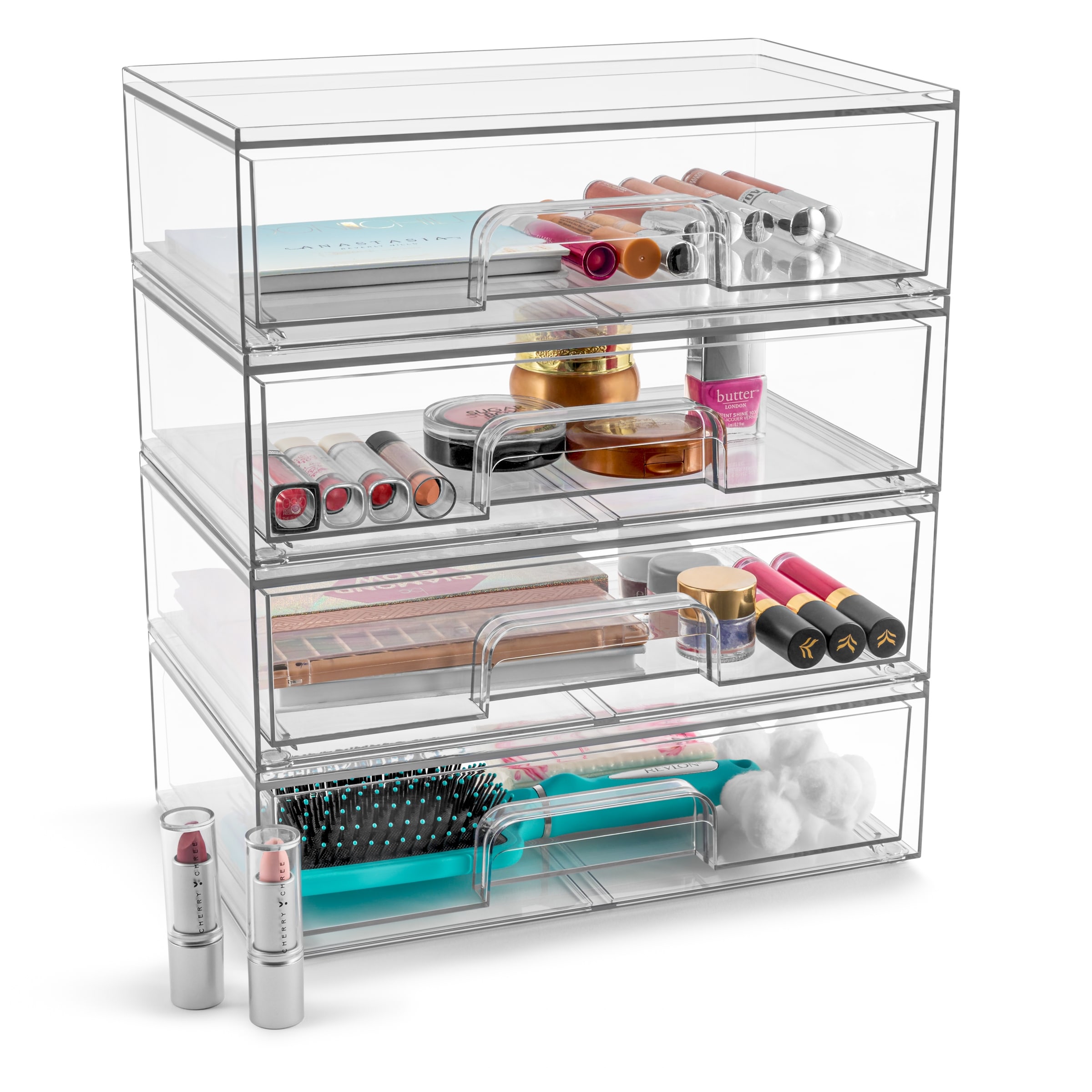 Sorbus Clear Acrylic Storage Containers with Pull-Out Drawers - 4 Pack Flat Stackable Storage Bins Set for Bathroom Organization