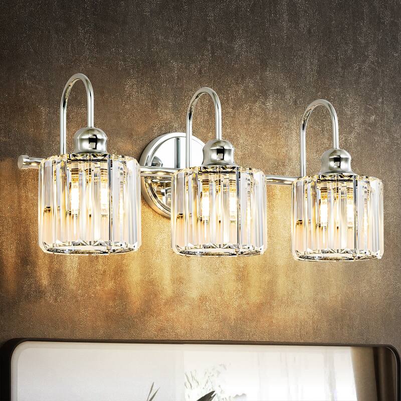 3/ 4 - Light Modern Glam Luxuriou Dimmable Crystal Bathroom Vanity Light Linear Wall Light - 3 Light - Chrome