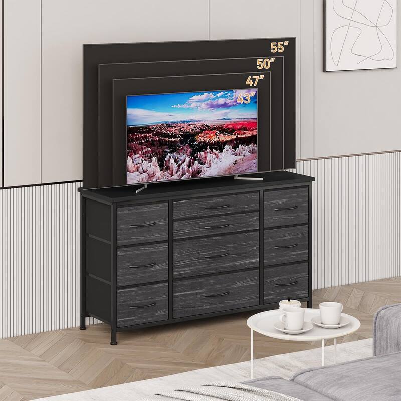 Bedroom Dresser with 10 Large Drawers for 55'' Long TV Stand - 55 inches