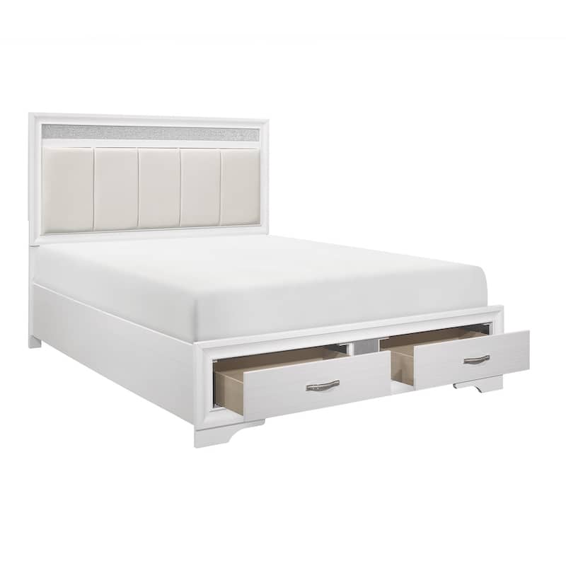 Beatrice White Silver Faux Leather Upholstered Storage Platform Bed