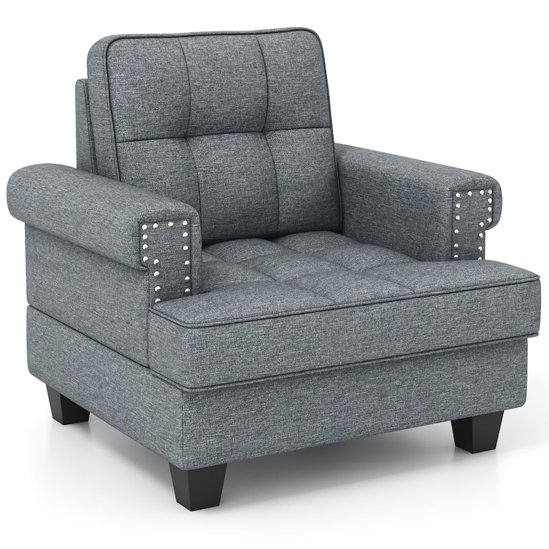 Gymax 2 PCS Mid-century Modern Accent Armchair with Thick Pillow &