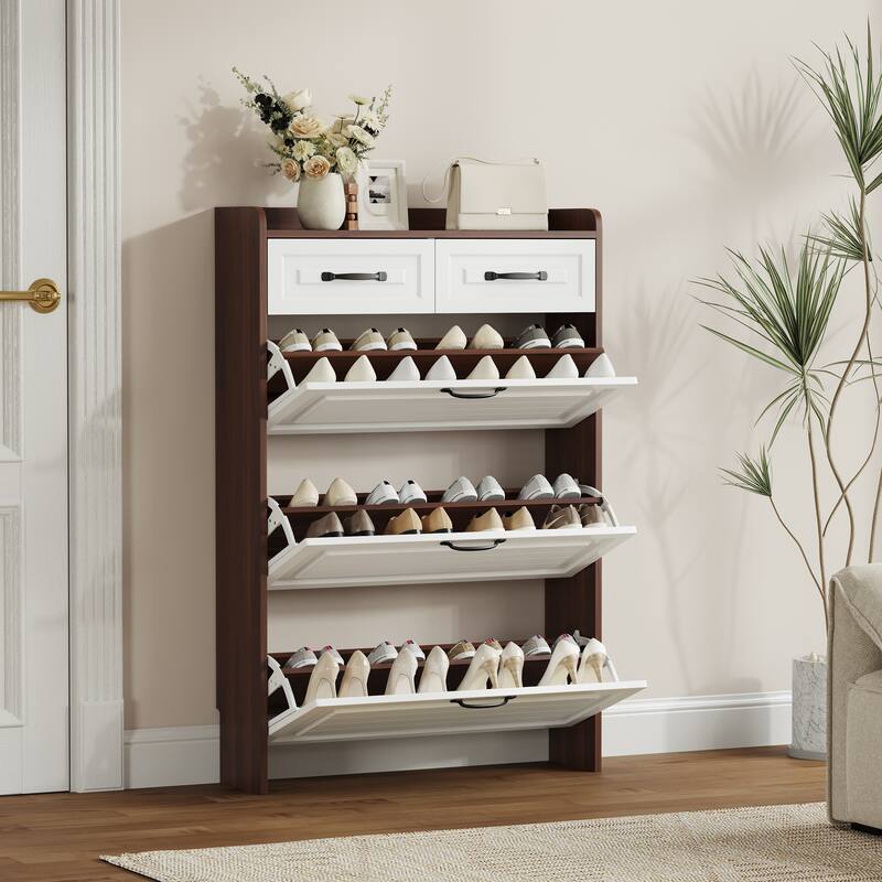 Shoe Cabinet With 3 Doors 2 Drawers, Large Space For Storage